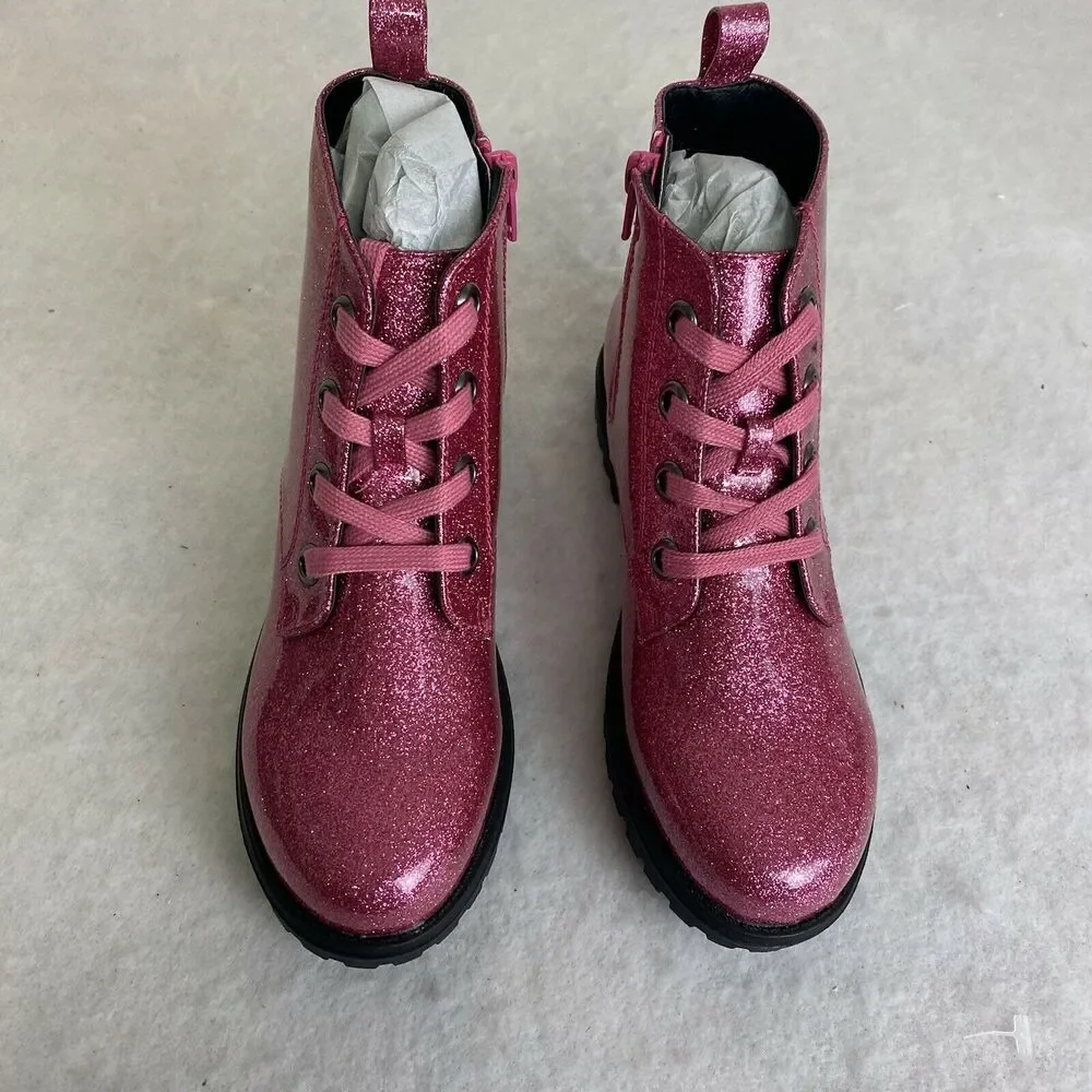 Tucker + Tate Glitter‎ Ankle Boots Shoes Maisie Bootie Pink Lace Up Sz 3M